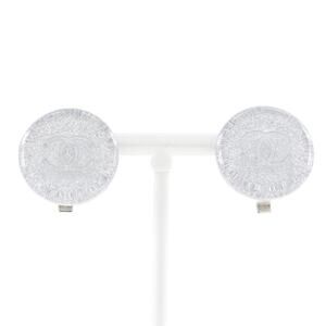 Chanel Resin CC Round Glitter Clip-on Earrings Silver